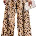 Lepunuo Wide Leg Pants for Women High Waisted Palazzo Pants Work Casual Flowy Tie Knot Trousers with Pockets (Small, Leopard - Khaki)