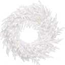 Prelit White Wreath for Front Door 50LED Real Touch Norfolk Pine Wreath Artificial Faux Pine Realistic Holiday Decoration for Home Decor (White)