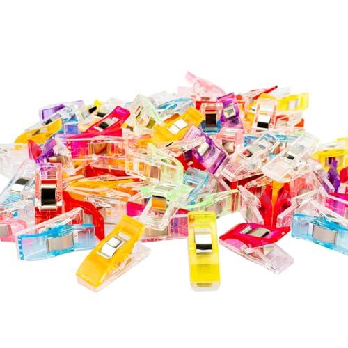 Multipurpose Sewing Clips, 100 Pcs Premium Plastic Fabric Clips Supplies, Perfect Alternative Sewing and Quilting Pins, Fit Any Chip, Bag Binding for Food, Assorted Colors