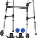 Folding Walker With 2 Precut Tennis Balls, 5" Wheels Lightweight Walkers For Seniors And Adults, Supports Up To 350 Pounds, Adjustable Height, Compact Standard Walker