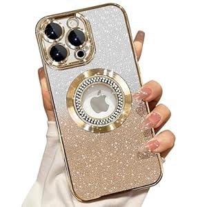 Misscase for iPhone 13 Pro Max Magnetic Glitter Case Compatible with MagSafe,Full Protection Slim Shockproof Anti-Scratch Case with Camera Lens Protector Logo View Dust-Proof Net for Women Black