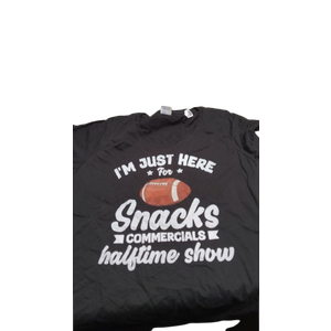 I'm Here for Snacks Commercials Halftime Show Football T-Shirt, Size L