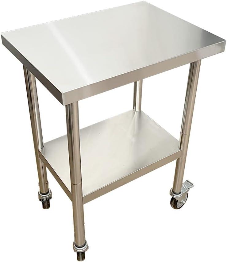 Commercial Worktables for Prep 24 x 18 Inches with Caster Wheels,Commercial Heavy Duty Stainless Steel Table with Undershelf for Home,Hotel Kitchen and Restaurant