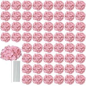 AVIVIHO 65pcs Dusty Pink Fake Flowers Hydrangea Artificial Flowers Bulk Fluffy Hydrangeas Silk Flowers with Stems for Arrangement Home Weddings, Centerpieces, Party Arch Backdrop Decorations