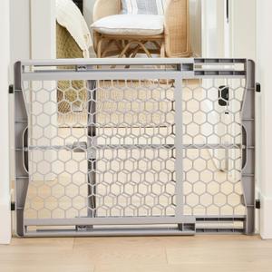 Regalo 28"-42" Expandable Plastic Baby Gate, Bottom of Stairs & Doorways | Pressure Mounted & Adjustable, For Babies, Toddlers & Pets, Gray, Tested & Trusted for 30 Years