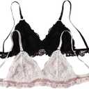 WDIRARA Women's 2 Piece Floral Lace Bralette Set Scallop Trim Soft Underwire Bras Lingerie Bralette Size S