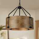 4-Light Farmhouse Drum Chandelier, Rustic Industrial Round Metal Hanging Light Fixture for Dining Room Foyer Entryway Kitchen Bedroom Living Room, Antique Woodgrain Finishe