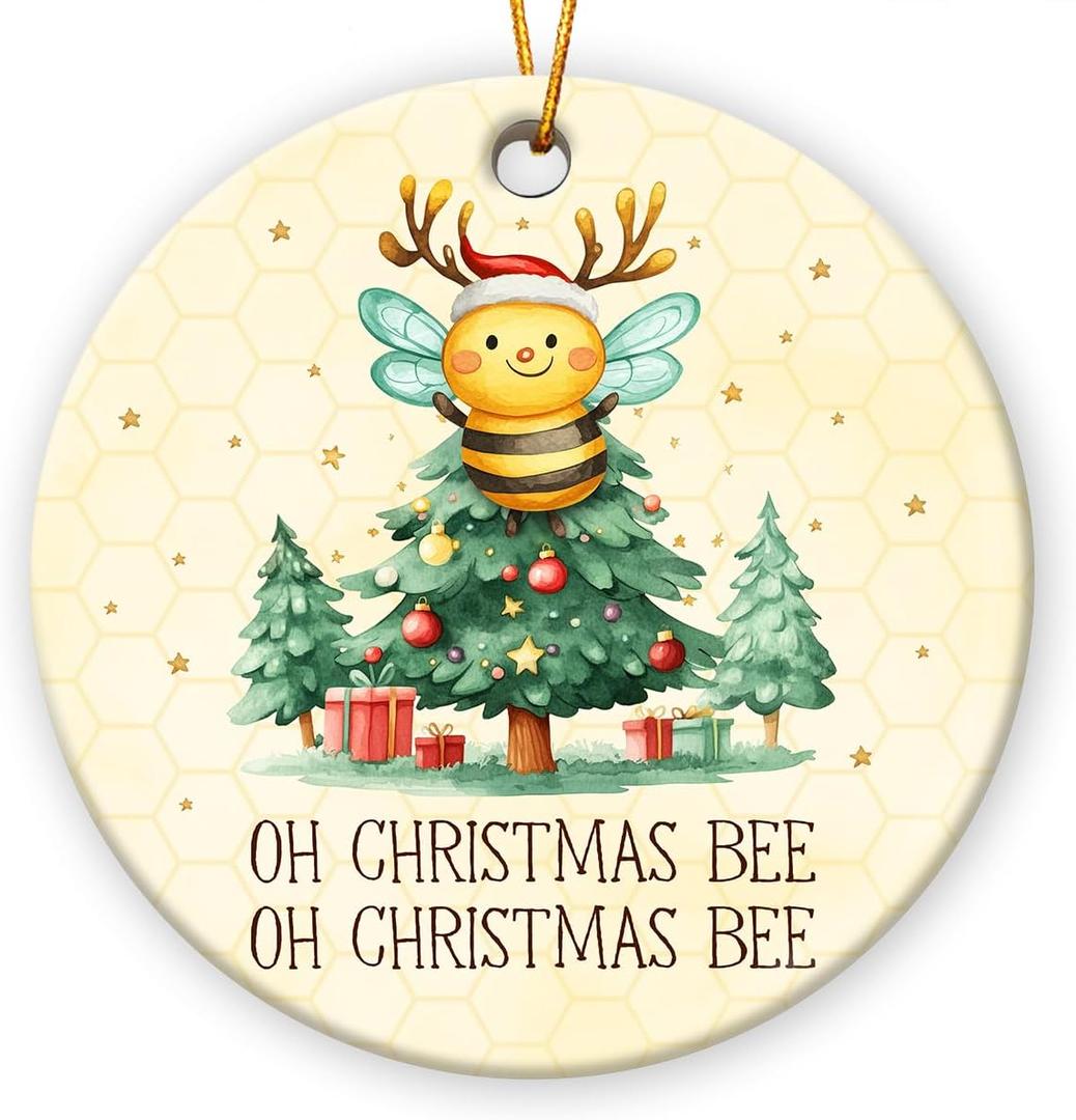 Bee Ornament 2025 - Bee Christmas Ornament, Cute Animals Christmas Ornaments - Gifts for Bees Lovers - Ceramic Ornaments 2025