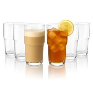 LEMONSODA Stackable Iced Coffee Glasses Set of 5, 48-15 and 21oz Drinking Glasses for Lattes, Tea, Coffee, and Water (21oz, Set of 5)