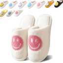 Happy Face Slippers for Women Retro Preppy Slipper for men Comfy Warm Plush Slip-On House Slipper Winter Indoor Non-slip Soft Fluffy Shoes (6.5-7.5 Women/6-7 Men, New Pink)