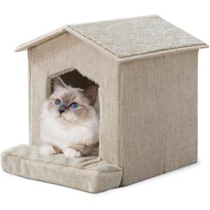 Cat Beds for Indoor Cats,Cat Houses,Cat Cave with Orthopedic Cushion,Foldable Cat Condos,Hideaway,Shelter,Beige Cat Tent for Small Dogs and Rabbit, Squirrel