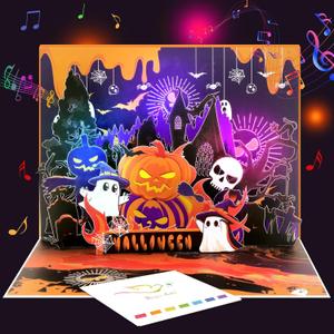 Magic Ants Musical Halloween Pop Up Card with Lights  3D Haunted House Ghosts Pumpkins Bats  Spooky Halloween Greeting Card for Kids and Adults Includes Envelope and Blank Note