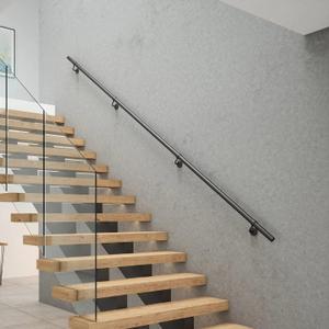 ROTHLEY 9.8 FT ADA Industrial Handrails for Indoor Stairs: Metal Staircase Handrails Wall Mount Stair Handrail 1.6" Sturdy Pipe Hand Railings for Steps Matt Black Powder Coat Stairway Railing (9.8FT)