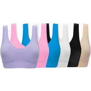 Women's Comfort Workout Sports Bra Low-Impact Activity Sleep Bras (3X-Large, 6 Pack Black White Beige Blue Pink Light Purple) Women's Comfort Workout Sports Bra Low-Impact Activity Sleep Bras (3X-Large, 6 Pack Black White Beige Blue Pink Light Purple)