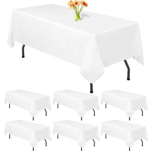 Teruntrue 6 Packs White Polyester Tablecloth 60 x 102 inch Rectangle Table Cloth for 6 Foot Tables Wrinkle Resistant Washable Fabric Table Cover Polyester White Table Cloth for Party,Wedding, Banquet