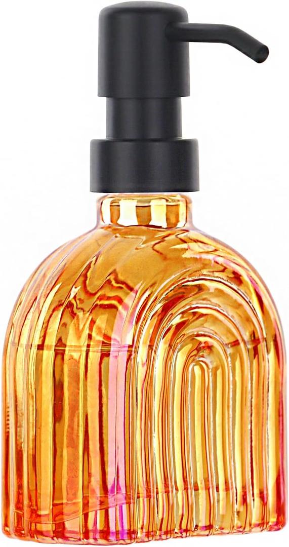 Glass Kitchen Soap Dispenser Bathroom, 9 Oz, Refillable Liquid Modern Soap Dispenser for Hand Soap, Lotion Dispensers Bottle - Home, Commercial Countertop Decor. (Orange)