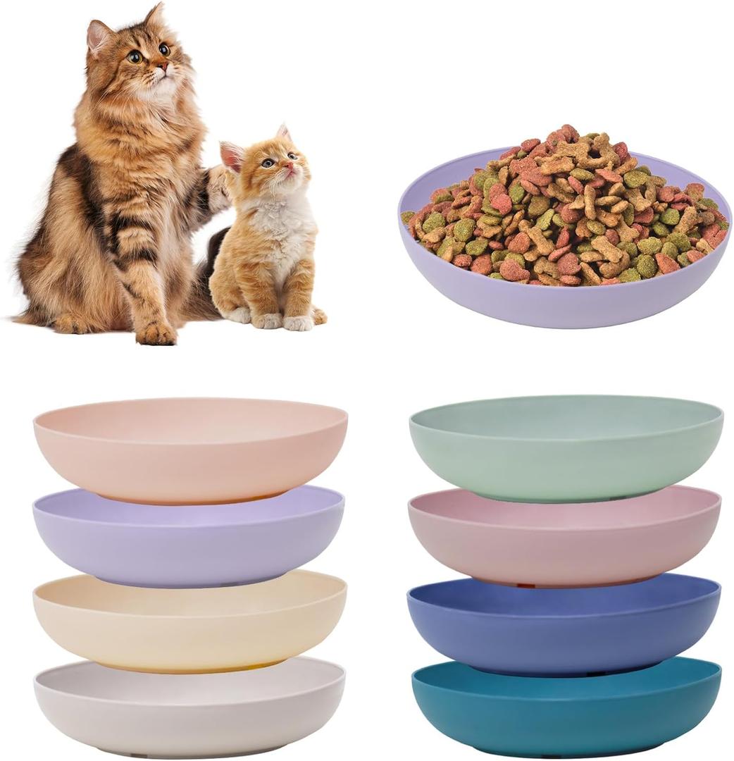 [8 Pack] Cat Dishes Whisker Friendly, Shallow Wide Pet Food and Water Bowl, Durable Wheat Straw Cat Bowls for Indoor Outdoor Cats
