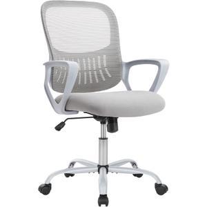 Office Chair, Mid Back Computer Ergonomic Mesh Desk with Larger Seat, Executive Height Adjustable Swivel Task with Lumbar Support and Armrests for Women Adults (Grey)