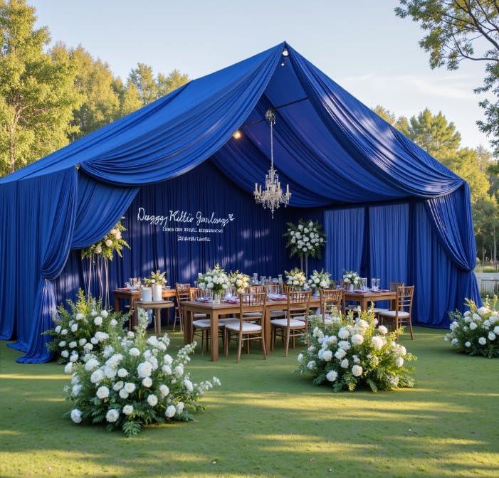 20ftx40ft Royal Blue Ceiling Curtain for Wedding Parties 4 Panels Wrinkle-Free 40 FT Long Tent Draping Curtains for Wedding, Birthday & Theme Parties, 40ft Height with Rod Pocket