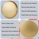 Round Gold Decorative Serving Tray with Handles, 13 Versatile Ottoman Tray for Coffee Table, Entertaining, Outdoor Patio, Living Room