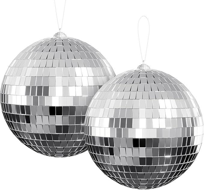 Youdepot 6Inch Disco Ball 2Pack – Silver Hanging Mirror Balls with String, Reflective Disco Ball Decor for Disco Party Decorations, Disco Christmas Decor, Home DIY, Weddings & Indoor/Outdoor Events