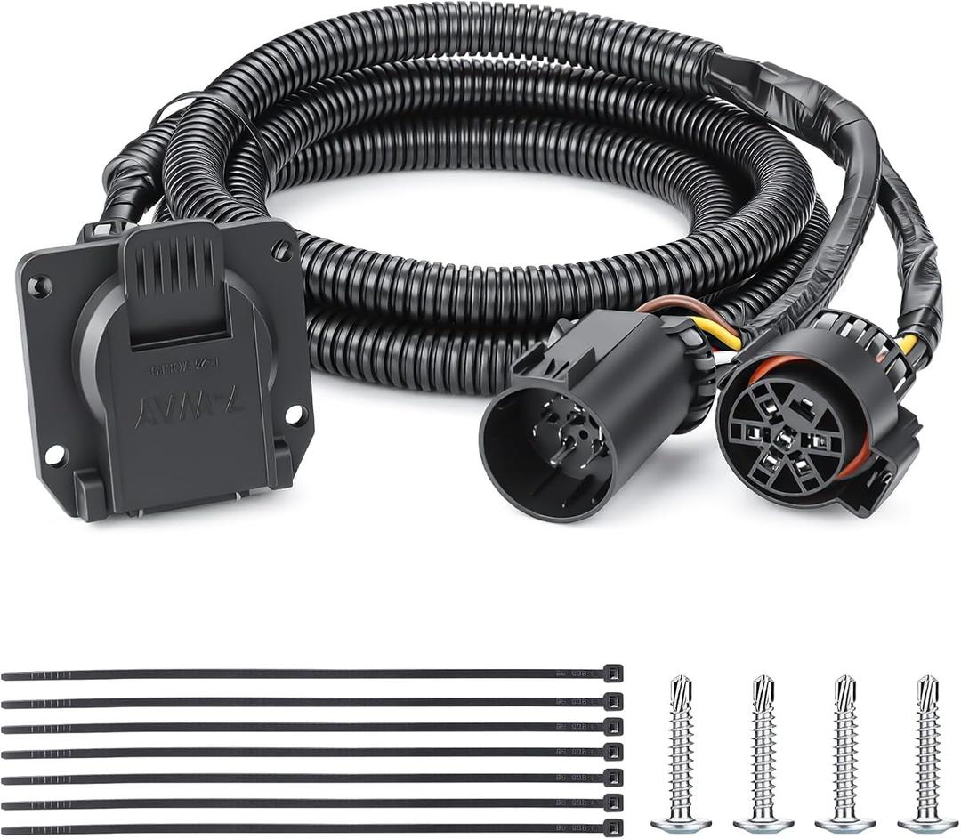 56070 7-Pin Trailer Wiring Harness Extension - 7.5FT 7-Way Extension Plug Connector Fit for Nissan Titan, Tundra, Sierra, Silverado, RAM, F-Series Super Duty Trucks