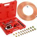 Fasmov 25 ft 3/16" Copper Coated Brake Line Kit, Brake Line Flaring Tool Kit (Includes 16 Fittings and 4 Unions Brake Line Fittings) + Double & Single Flaring Tool Kit