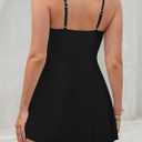 SHEKINI Women's V Neck Twist Ruched Swim Skirt Tummy Control One Piece Swimdress (Black, M)