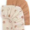  Bearmoss Muslin Crib Sheets 100% Cotton Baby Bed Sheets Soft & Breathable Nursery Sheet 52"x28" for Standard Crib Mattress & Toddler Bed Mattress - 2 Pack (Brown Moon)