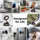 Black Magnetic Phone Holder for Car, Vacuum Suction & 3000gf Magnet, 360 Adjustable Dashboard Mount, Compatible with iPhone & Android