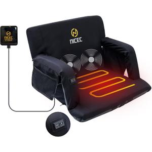 Nice C Heated Massage Stadium Seats, Floor Chair, Bleacher Seats, Reclining Waterproof Cushion, Foldable, Thick Padding, with Shoulder Straps & Side Pockets, Large