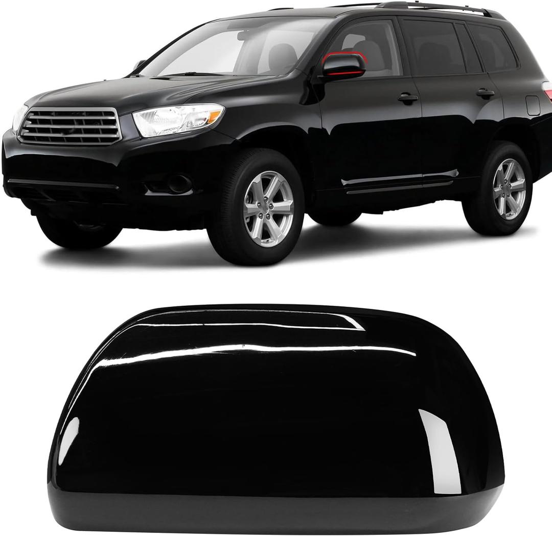 Moonlinks Compatible with Toyota Highlander 2009 2010 2011 2012 2013 2014 Left Side Mirror Cover Replacement, Glossy Black Left Driver Side Door Rearview Mirror Cap Trim