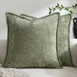 Pack of 2 Sage Green Christmas Decorative Throw Pillow Covers 18x18 Cozy Soft Chenille Accent Vintage Square Couch Pillow Covers for Home Decor Bed Sofa Living Room