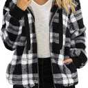 Nirovien Womens Sherpa Jacket Fuzzy Zip Up Hoodie Oversized Fleece Jackets Fluffy Coat with Pockets (X-Large, B Black White Plaid)