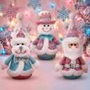 Blue Winter Christmas Decor, 3 Pack Pink Snowman Plush, Santa & Reindeer Stuffed Decorations Indoor, Winter Tree Ornaments, Winter Frostbite Snowman Tiered Tray Centerpieces Table Decor
