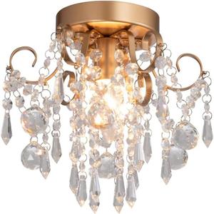 Small Crystal Chandelier Flush Mount Ceiling Light Fixture Bedroom Hall Entryway