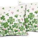St Patricks Day Pillow Covers 18x18 Inch Set of 2 Irish Shamrock Clover Green Pink Floral Cotton Linen Decorative Throw Pillow Case Saint Patricks Day Cushion Covers for Bedroom Sofa Living Room Decor