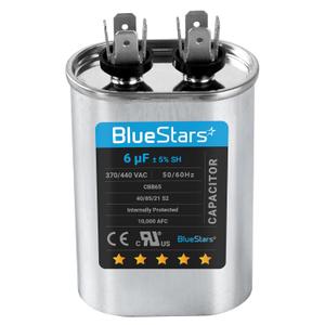 [2025 Updated] 6 uF MFD 6uf 5% 370-440VAC Oval Run Start Capacitor 50/60 Hz AC Electric Replacement Part by Blue Stars - Exact Fit for AC Motor Run or Fan Start and Cool or Heat Pump Air Conditioner