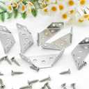 2 x Quacc 6 PCS Stainless Steel Furniture Corner Connectors, Corner Braces with Screws, Trapeziform Angle Brackets for Chairs Drawers, Cabinets, Tables (Silver)