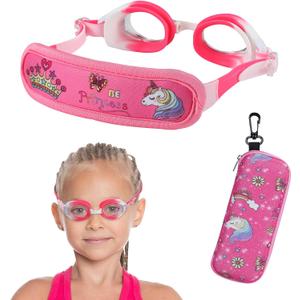 Kids Swim Goggles Age 2-6, Toddler Goggles No Hair Pull,Child Goggles Padded HeadBand (1pk Extra - Pink Princess)