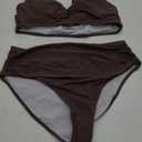 ZAFUL Women High Waisted Bikini Sets Two Piece Swimsuit Push Up Twist Front Ruched Bathing Suit (X-Large, Coffee)