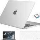 EooCoo Compatible with MacBook Air 13 inch Case M5 2026-2022 M4 M3 M2 Model A3449 A3240 A3113 A2681, Mac Air 13.6 inch Hard Shell & Keyboard Cover & Screen Film & Type-C, Frost Clear
