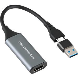 USB 3.0 Video Capture Card with 100W PD HDMI to USB/USB-C 1080P 60fps Video Capture Device for Streaming, Game Recording, Compatible with Quest 3, Switch, PS4/PS5