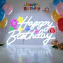 Happy Birthday Neon Sign, LED Happy Birthday Light Up Sign, USB Powered Dimmable Neon Light, Birthday Neon Sign for Wall Decor, Perfect for Backdrop Birthday Party Decoration (Color)