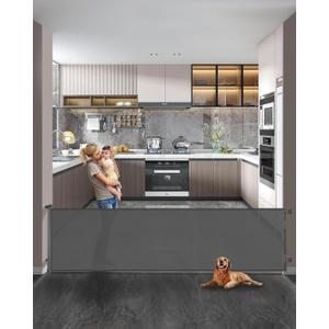 Retractable Baby Gate,Mesh Baby Extra Wide Gate,Extra Long Dog Gate,33" Tall,Large Extends up to 118" Wide,Child Safety Extra Large Gate for Doorways, Stairs, Indoor/OutdoorGrey, 33"x118" (Gray)
