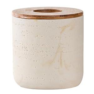 Natural Travertine Textures Beige Mini Trash Can with Bamboo Lid, Small Countertop Trash Can for Bathroom, Kitchen, Vanity, Desk Trash Can, Table Top Mini Garbage Can for Dining Room, Tiny Waste Basket