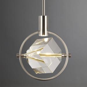 Cube Crystal Pendant Light Fixture, Modern Small Pendant Lighting for Kitchen Island, Dimmable Brushed Nickel Pendant Chandelier Hanging Light for Dining Room, Bar, Bathroom