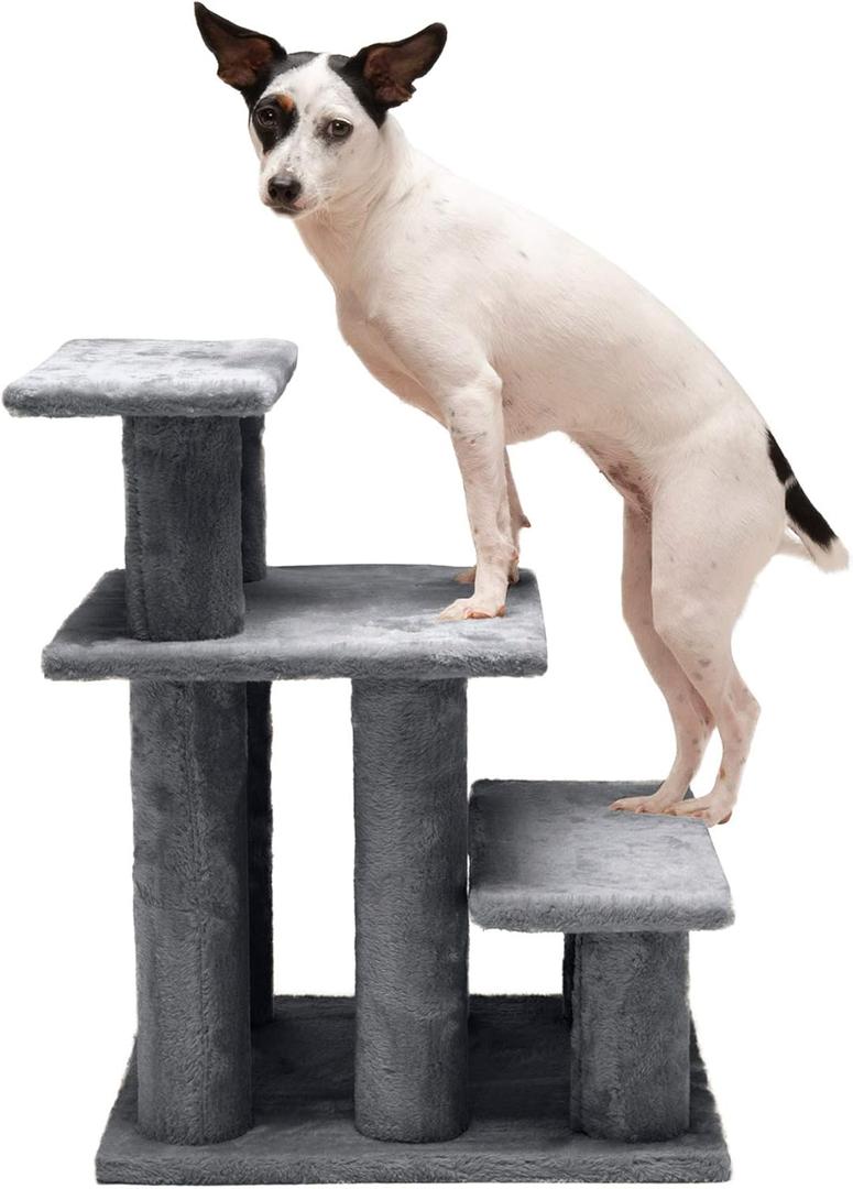 Furhaven Steady Paws Multi-Step Pet Stairs for High Beds & Sofas - Gray, 3-Step