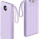 VRURC Portable Charger Power Bank, 10000mAh Travel Essentials Battery Pack, 5 Outputs 2 Inputs Slim Charging Bank Built-in Cables Cords Wires Compatible with iPhone, Samsung, Android-Lavender (1 Pack)