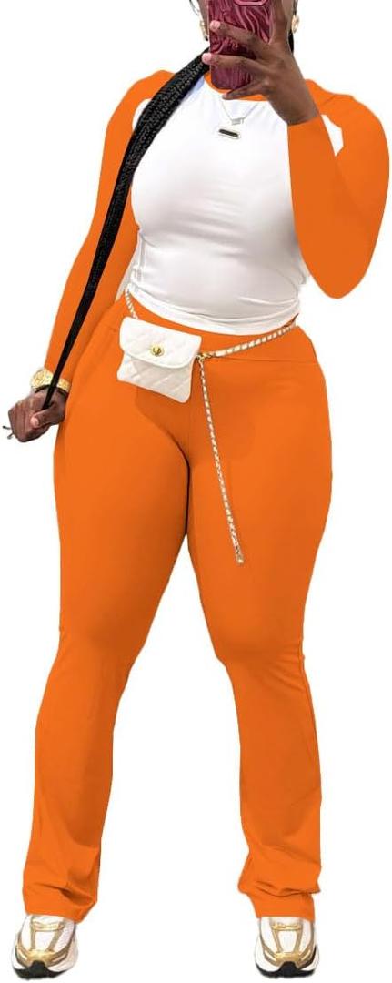 Nimsruc 2 Piece Outfits for Women Casual Sweat Sets Long Sleeve Matching Set Jogging Suits Tracksuits Orange M